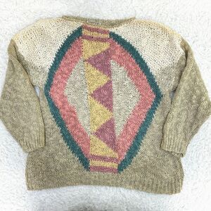 Vtg Knitsmith by Pronto Linen Cotton Mix Geometric Sweater Womens M Cottagecore